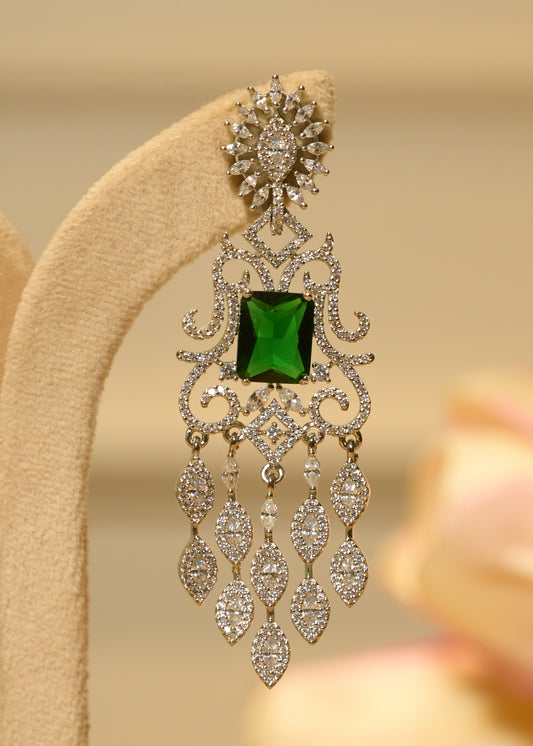 Emerald & Silver Luxe AD Diamond Earrings