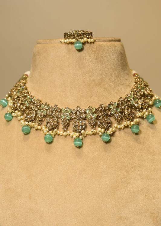 Firoza Mint Choker Set with Tikka
