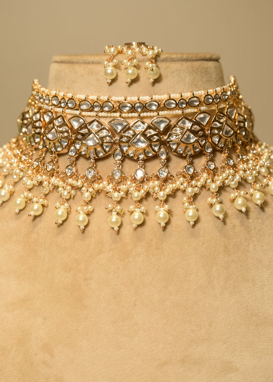 Rosette Pearl Polki Choker with Tikka