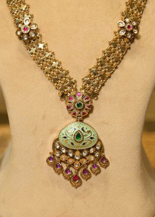 Meenakari Pastel Green & Gold Haar Set