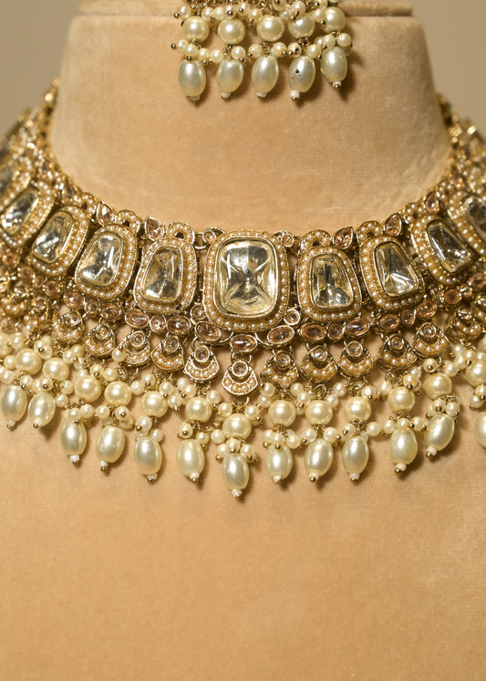 Crystal Polki Garden Choker Set with Tikka