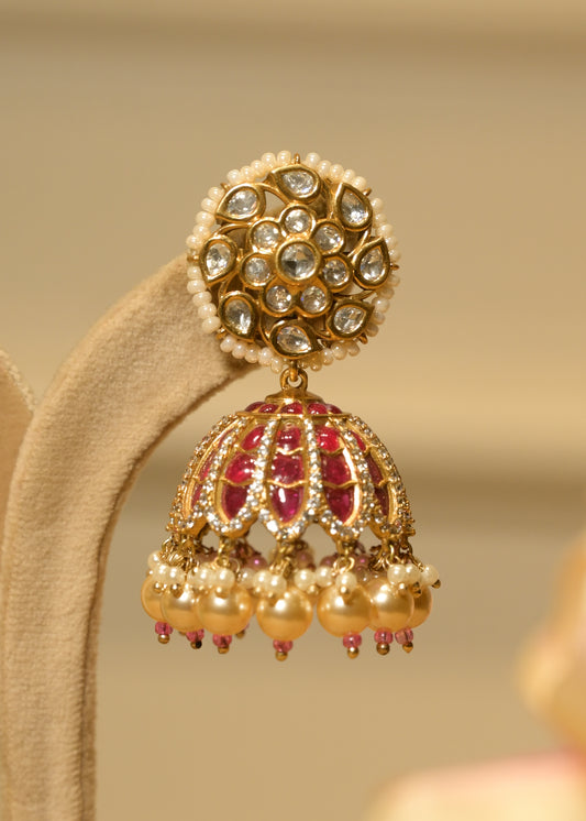 Gulabi Noor Pearl Jhumka Earrings