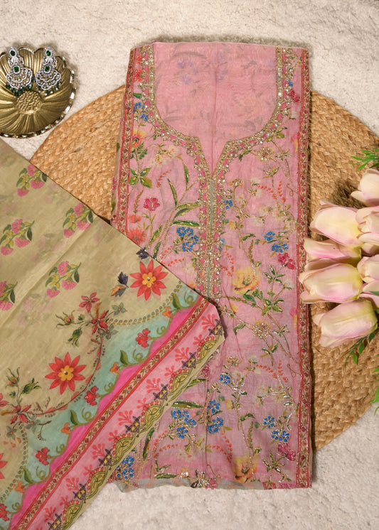 Gulnaar Pink Cotton Floral Suit Set
