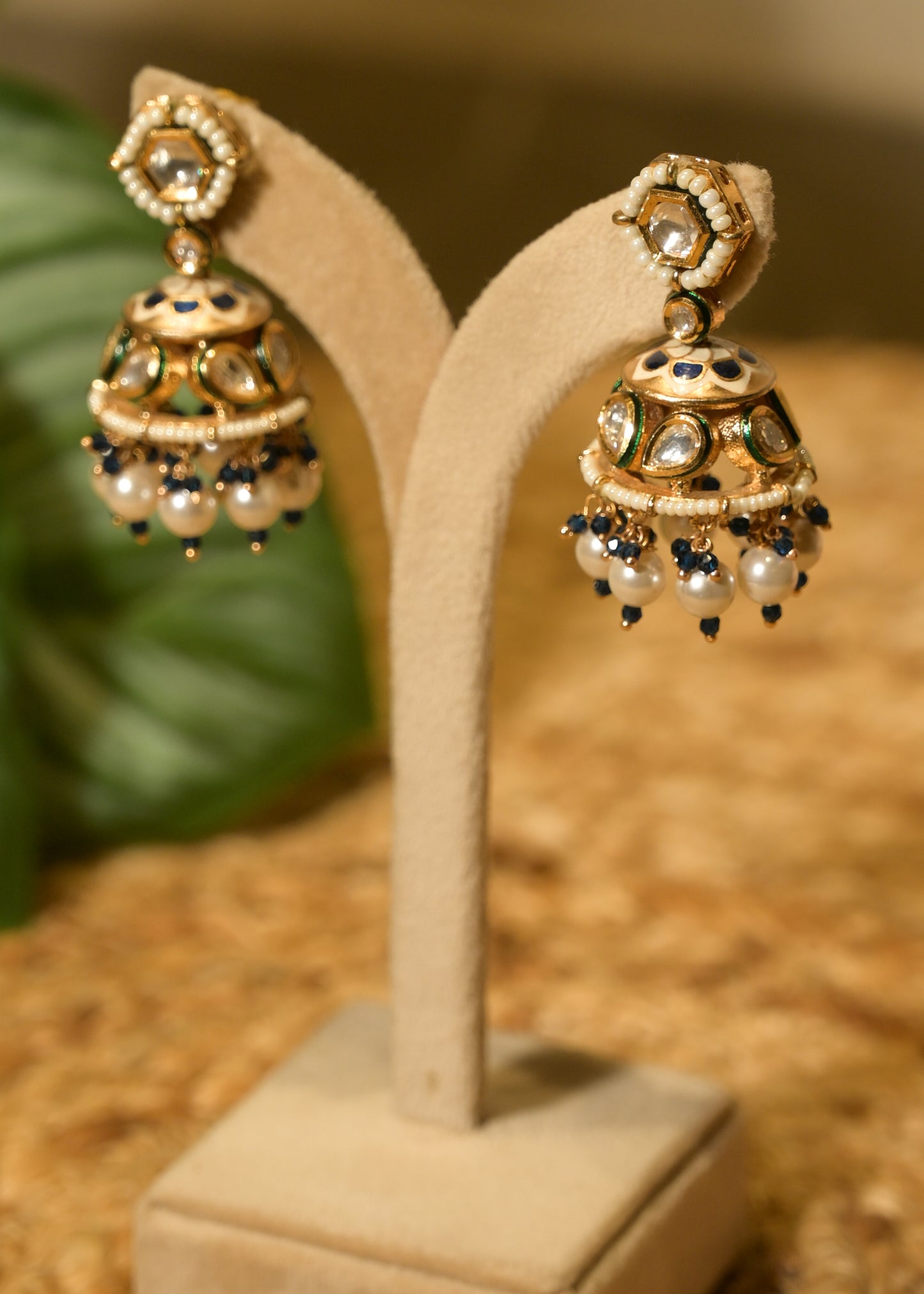Royal Blue Polki Small Jhumka Earrings