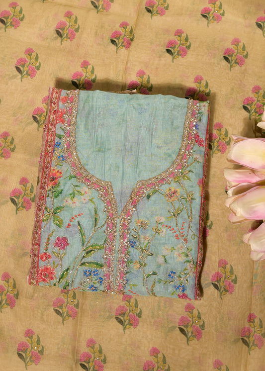 Gulnaar Blue Cotton Floral Suit Set