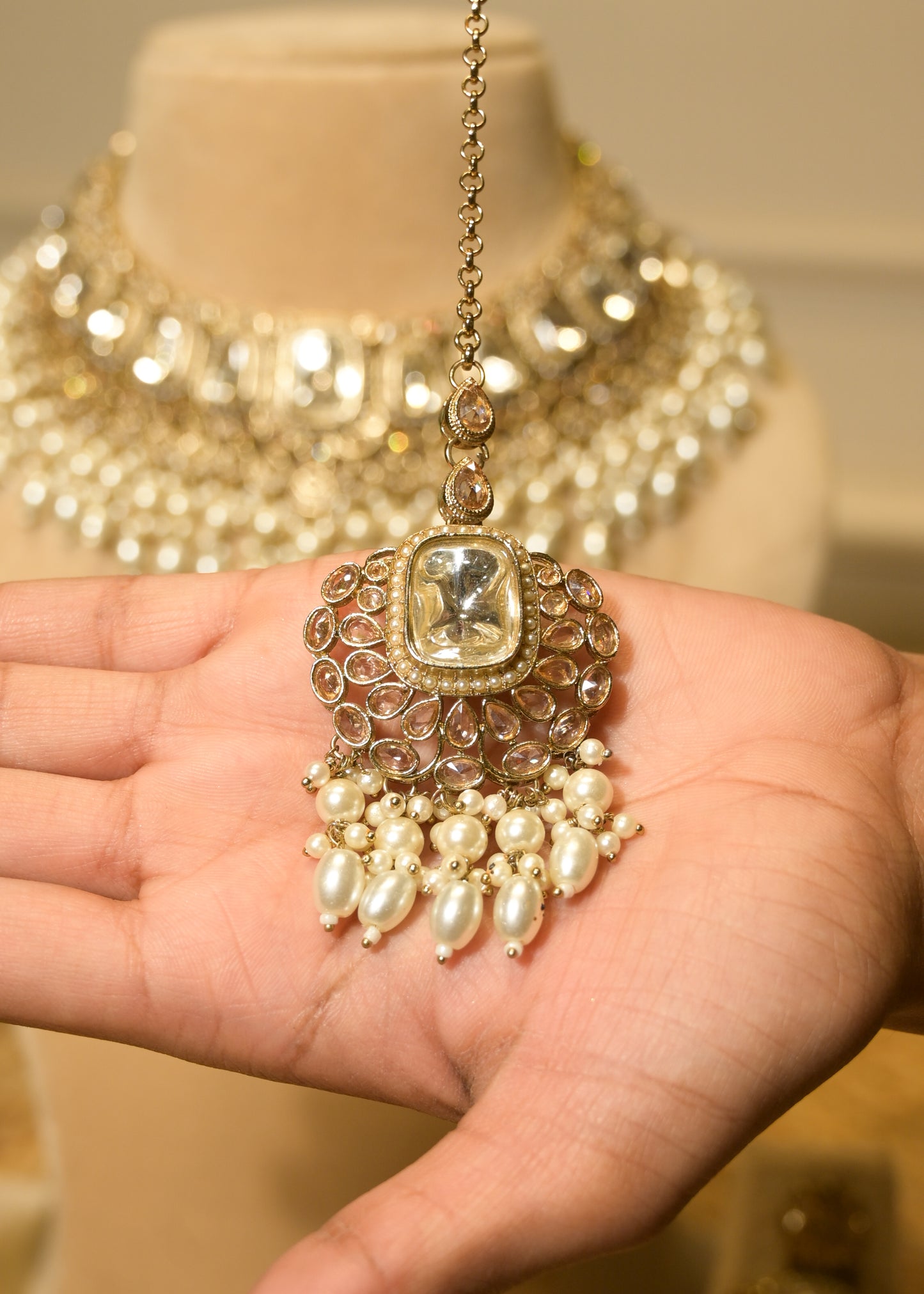 Crystal Polki Garden Choker Set with Tikka