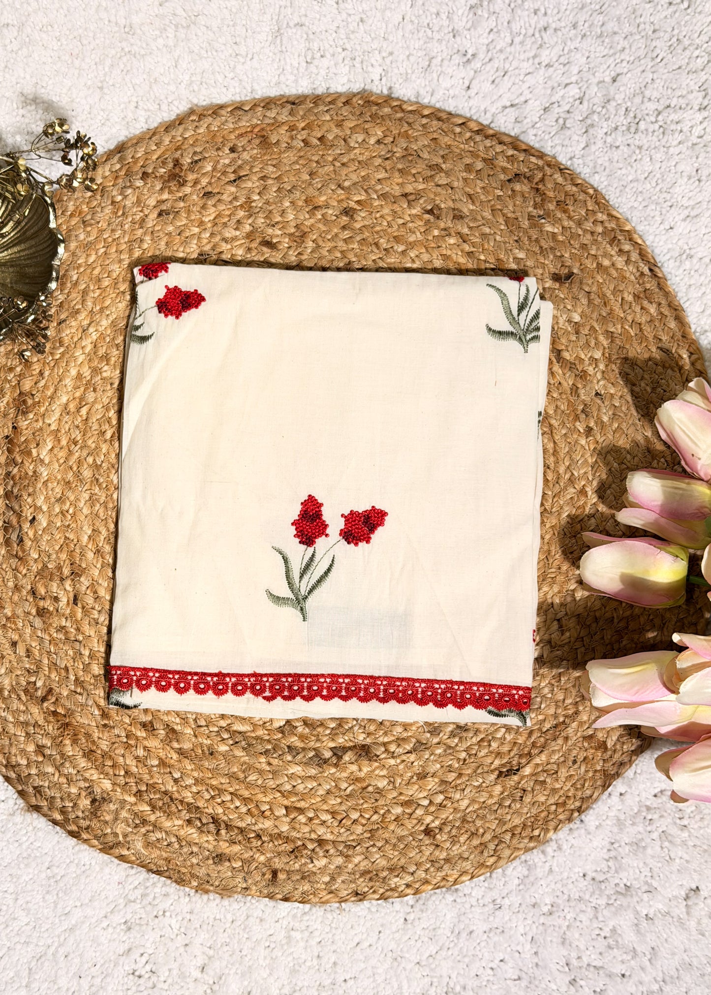 Ivory Mul Cotton Thread Embroidered Unstitched Suit Set
