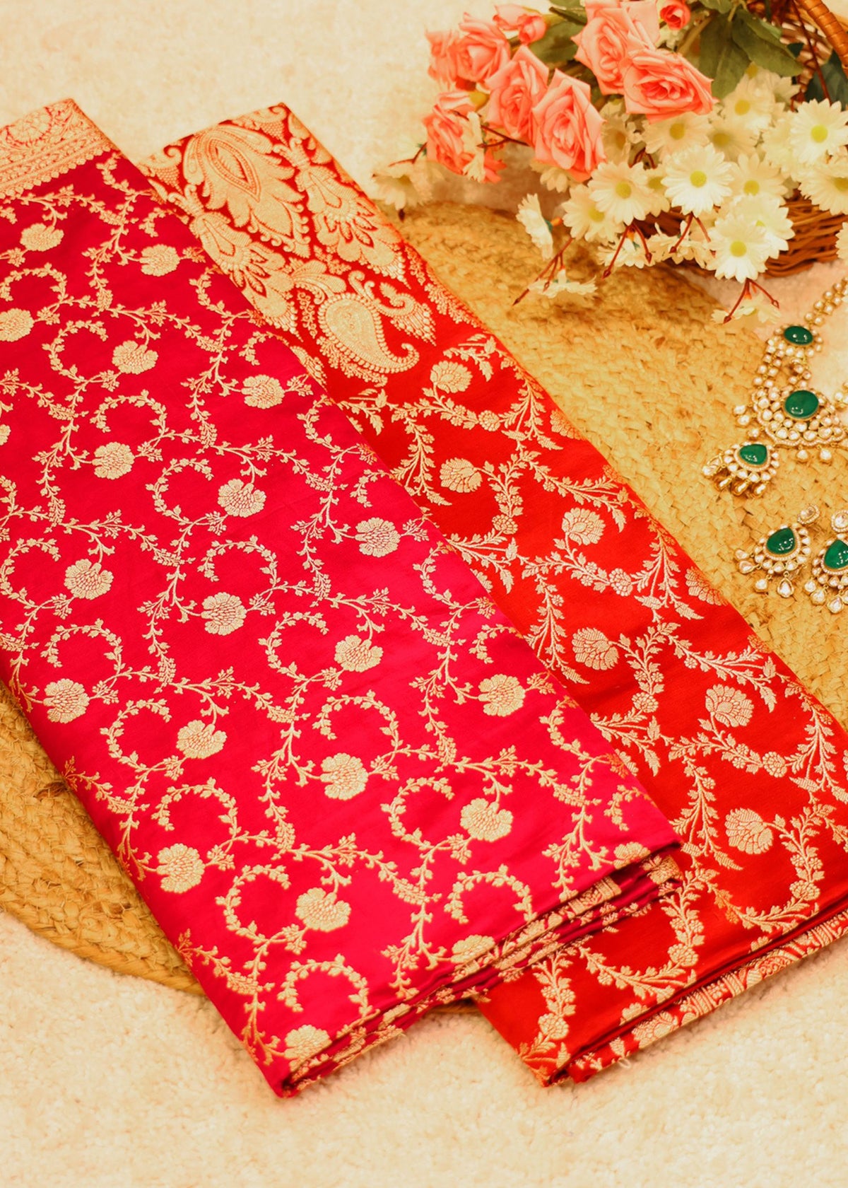 Pure Banarasi Red Saree with Unstitched Blouse