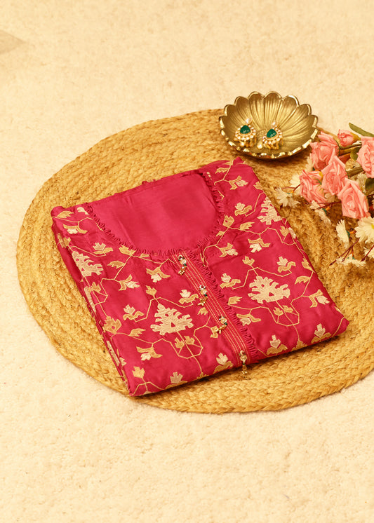 Pakhi Pink Applique Work Unstitched Suit Set