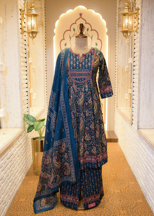 Tammana Blue Stitched Suit Set
