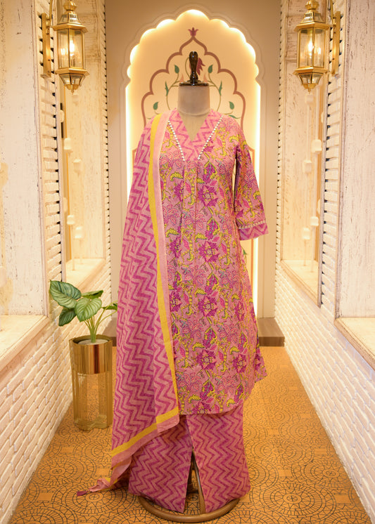 Pallavi Purple & Yellow Stitched Suit Set