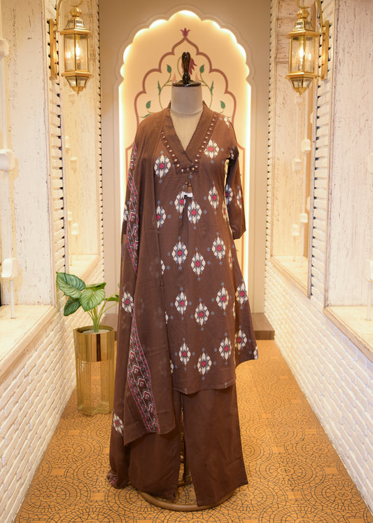 Kargha Brown A-line Stitched Suit Set