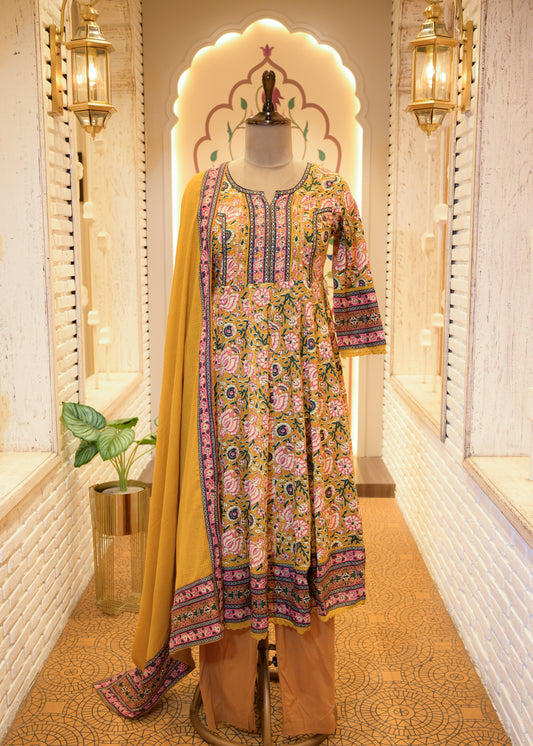 Rangoli Mustard Stitched Suit Set