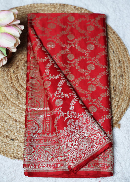 Pure Banarasi Red Saree with Unstitched Blouse