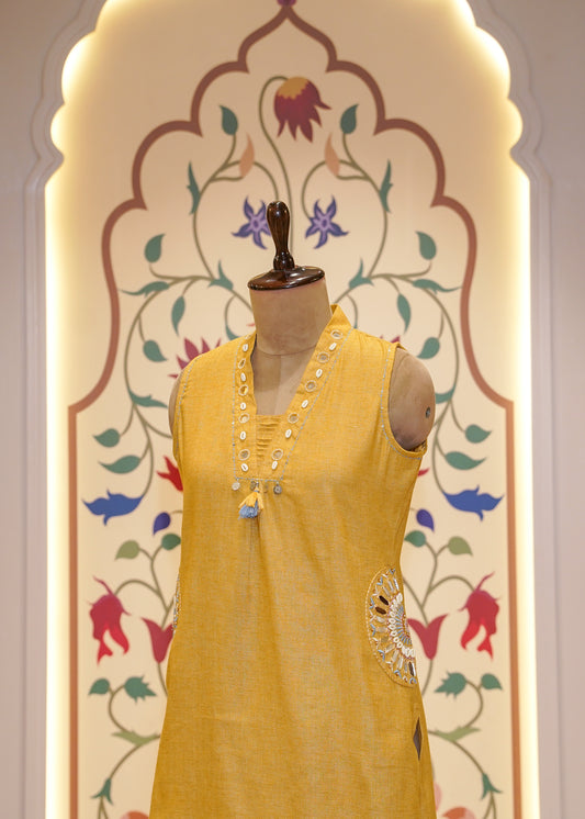 Mustard Yellow Cotton Cut Sleeves Co-ord Set