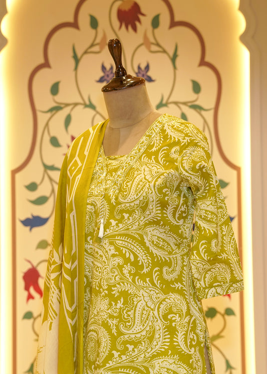 Kaia Green Lace Border Stitched Suit Set