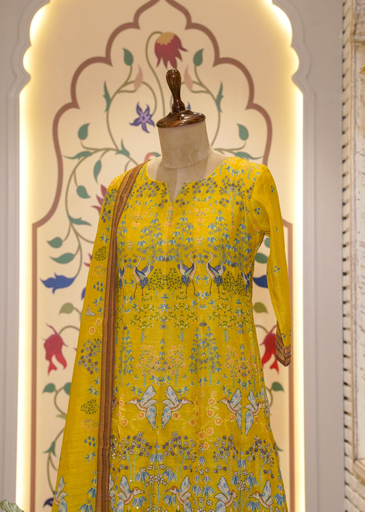 Neon Green Printed Anarkali 3 pc Kurti Set