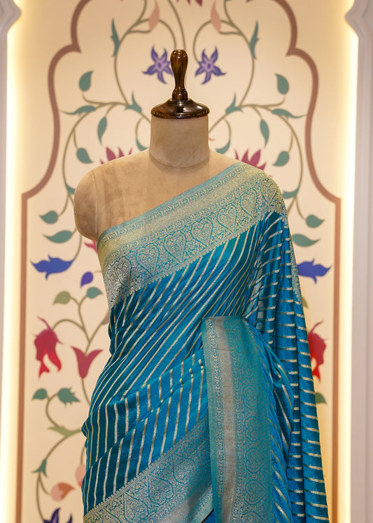 Teel Blue Chinon Leheriya Saree