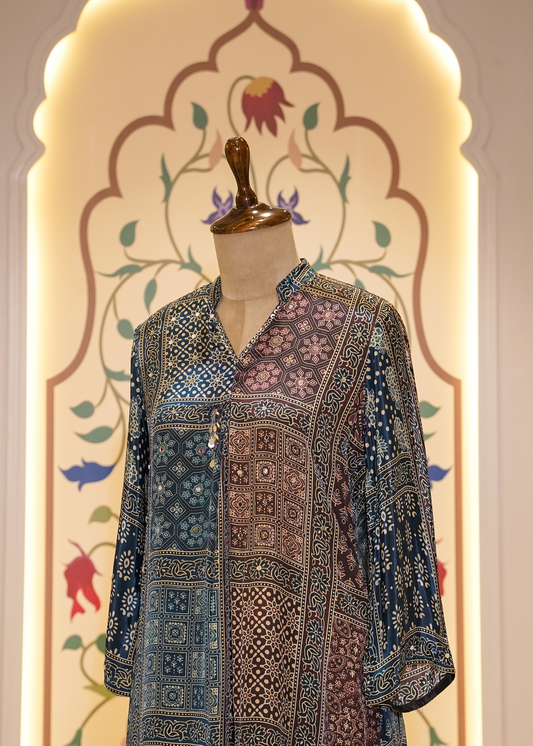 Blue Ajrak Printed Muslin Co-ord Set