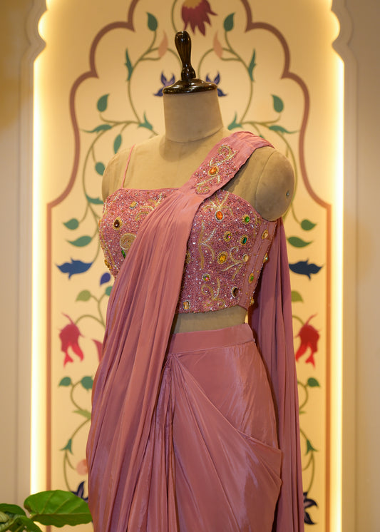 Gulabo Gemstone Embroidered Pre Draped Saree