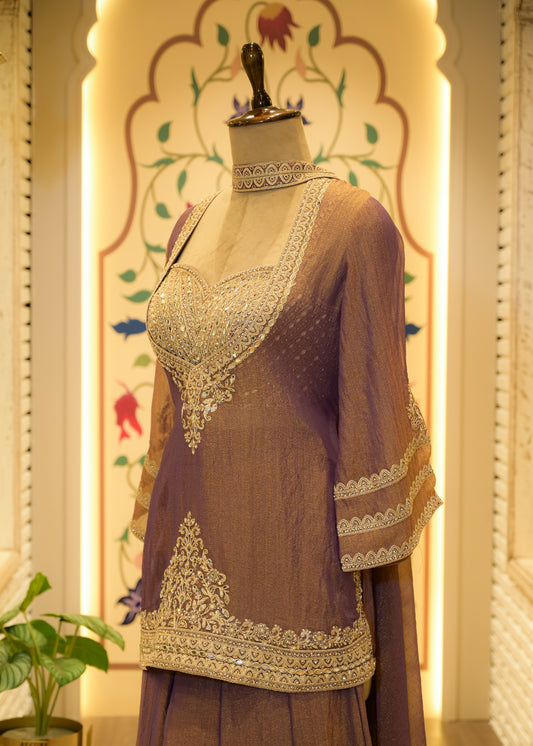 Zehra Lilac Embellished Cape Plazo Set