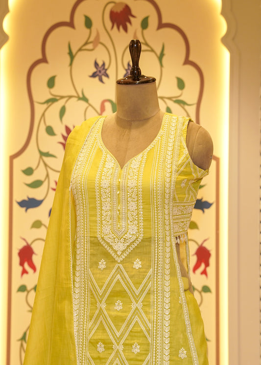 Nyra Mustard Slit Palazzo Pants Stitched Suit Set