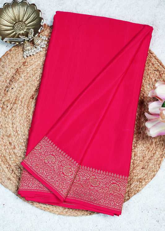 Deeya Plain Pink Banarasi Pure Crepe Saree with Unstitched Blouse