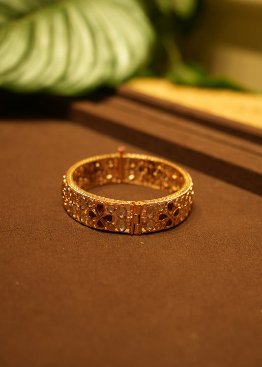 Sultana Polki & Ruby Gold Kada Bangle Pair