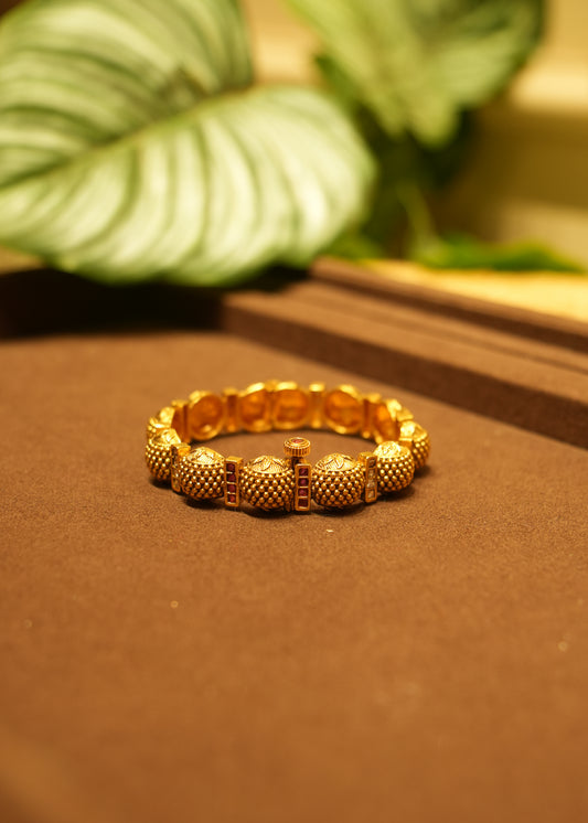 Jahanara Beaded Gold Bead & Ruby Kada Bangle Pair