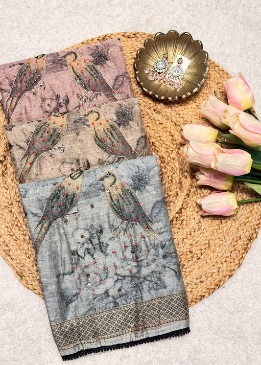 Mehraab Peach Printed Unstitched Suit Set