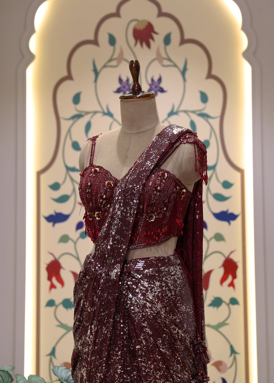 Innayat Maroon Pre Draped Saree