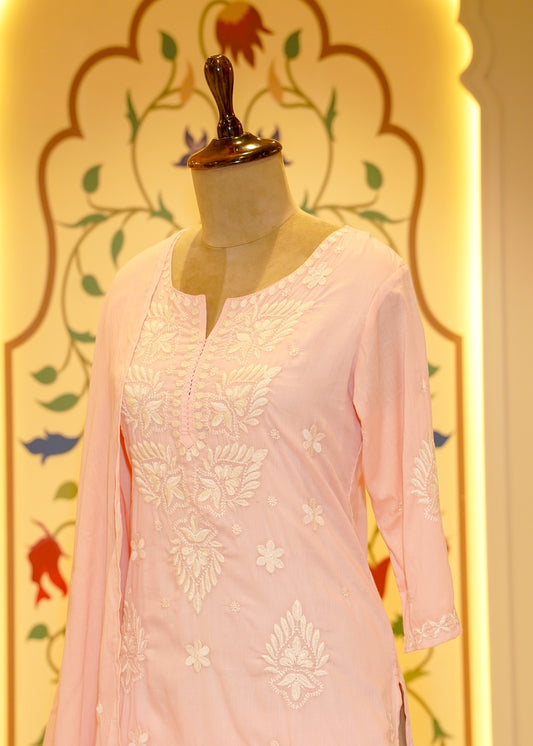 Orla Baby Pink Chikankari Stitched Suit Set