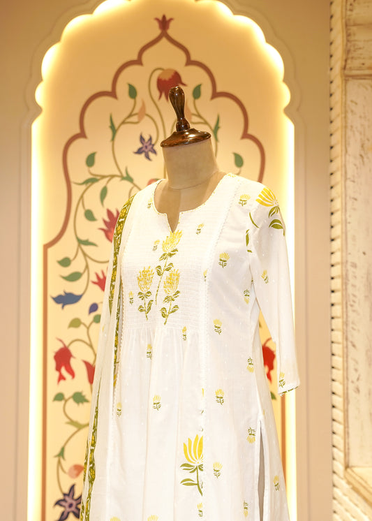 Laavi White Paisley Stitched Suit Set