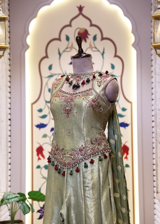 Mihika Green Banarasi Sharara Set with Dupatta