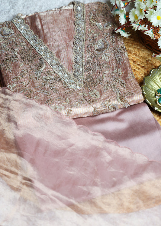 Harman Pastel Zari Handcrafted Tissue Unstitched Suit Set