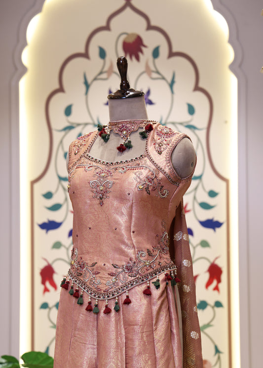 Mihika Peach Banarasi Sharara Set with Dupatta