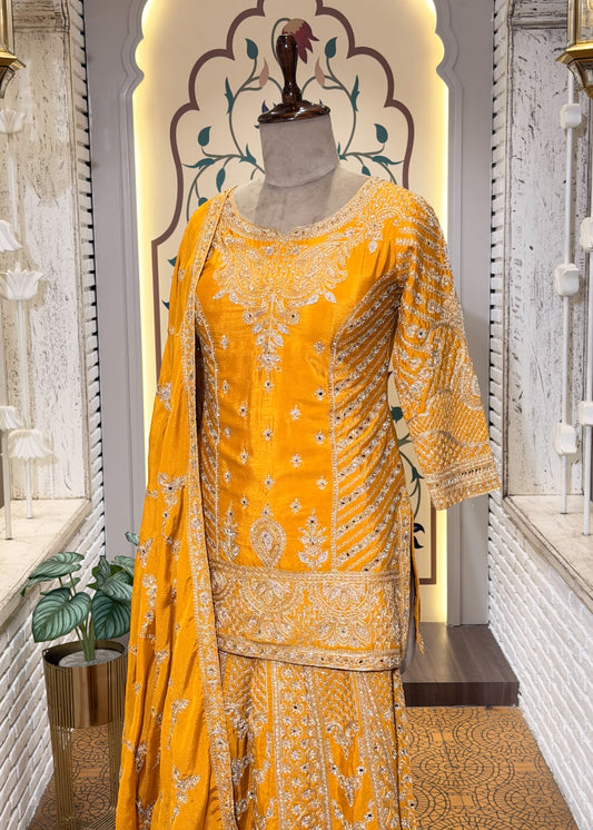 Yellow Party Wear Sharara Suit Set