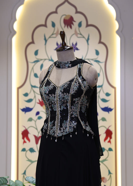 Vaani Black Sharara Corset Top Set