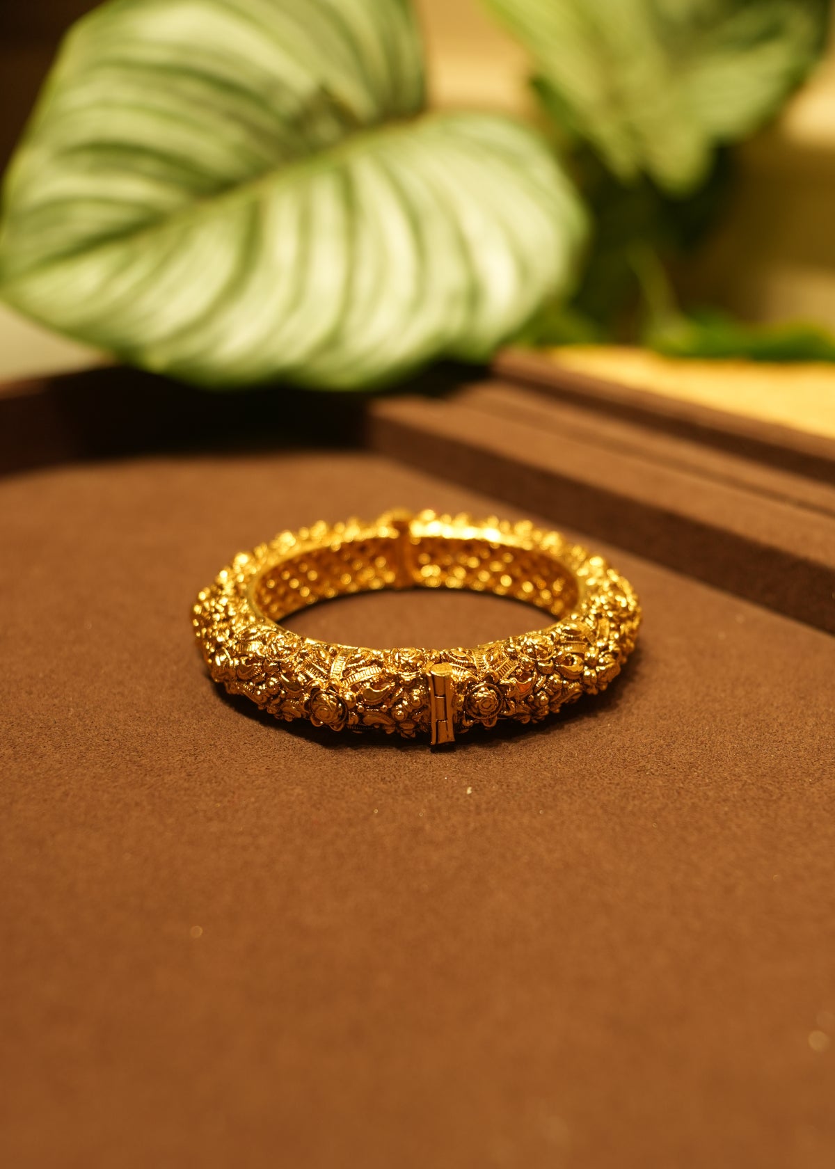 Bahar Sculptural Floral Nakashi Gold Kada Bangle Pair
