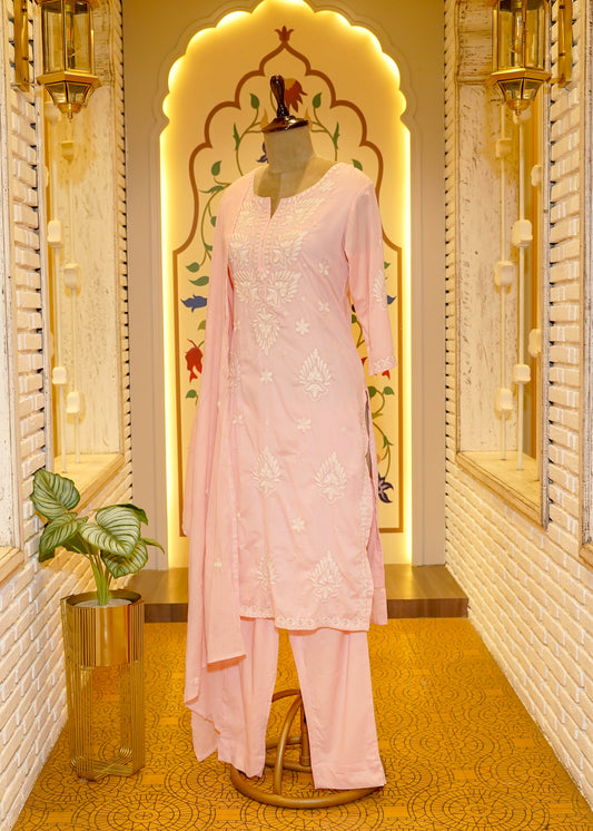 Orla Baby Pink Chikankari Stitched Suit Set