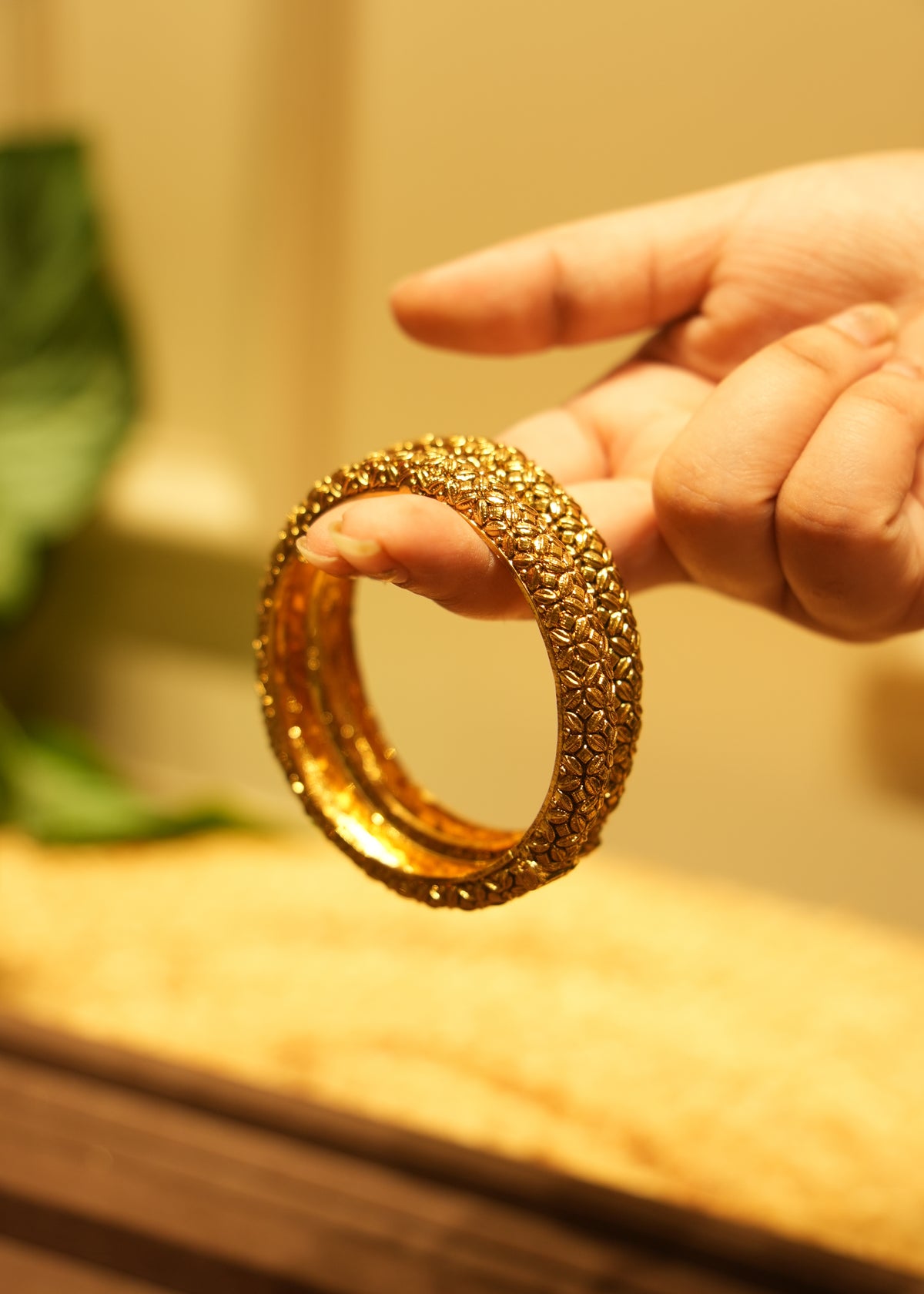 Zohra Carved Floral Gold Kada Bangle Pair