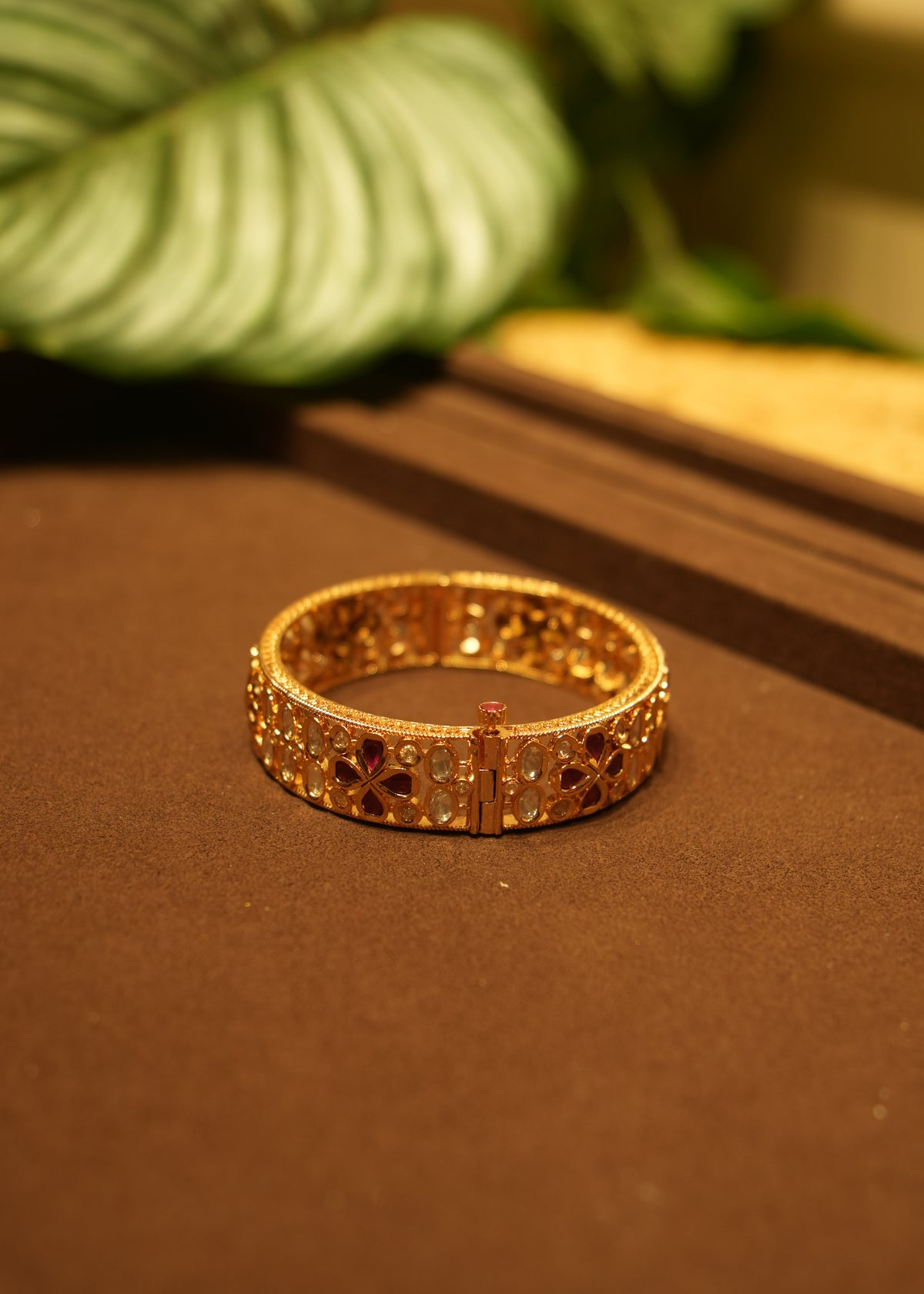 Sultana Polki & Ruby Gold Kada Bangle Pair