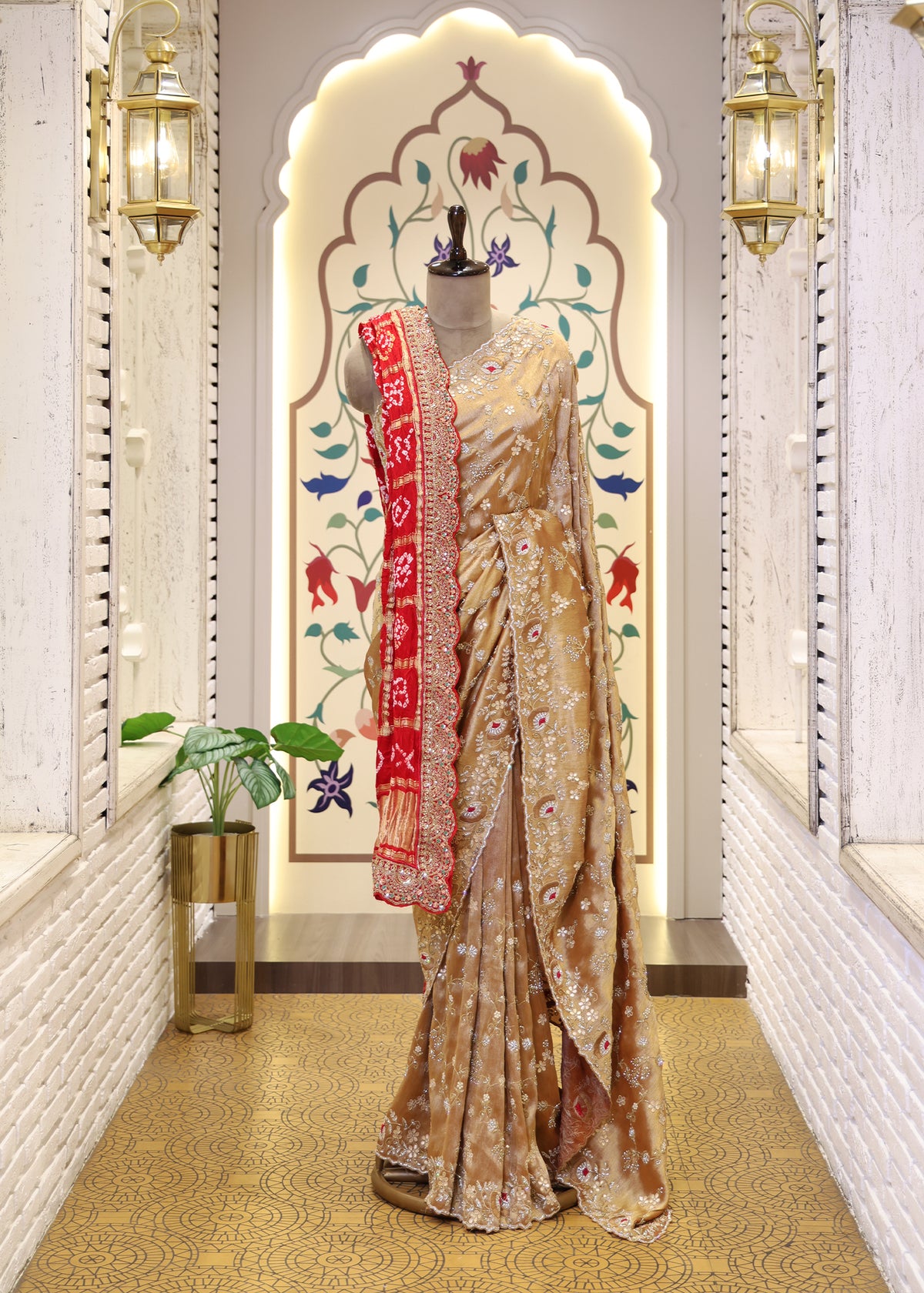 Red Bandhani Long Bridal Dupatta with Heavy Border