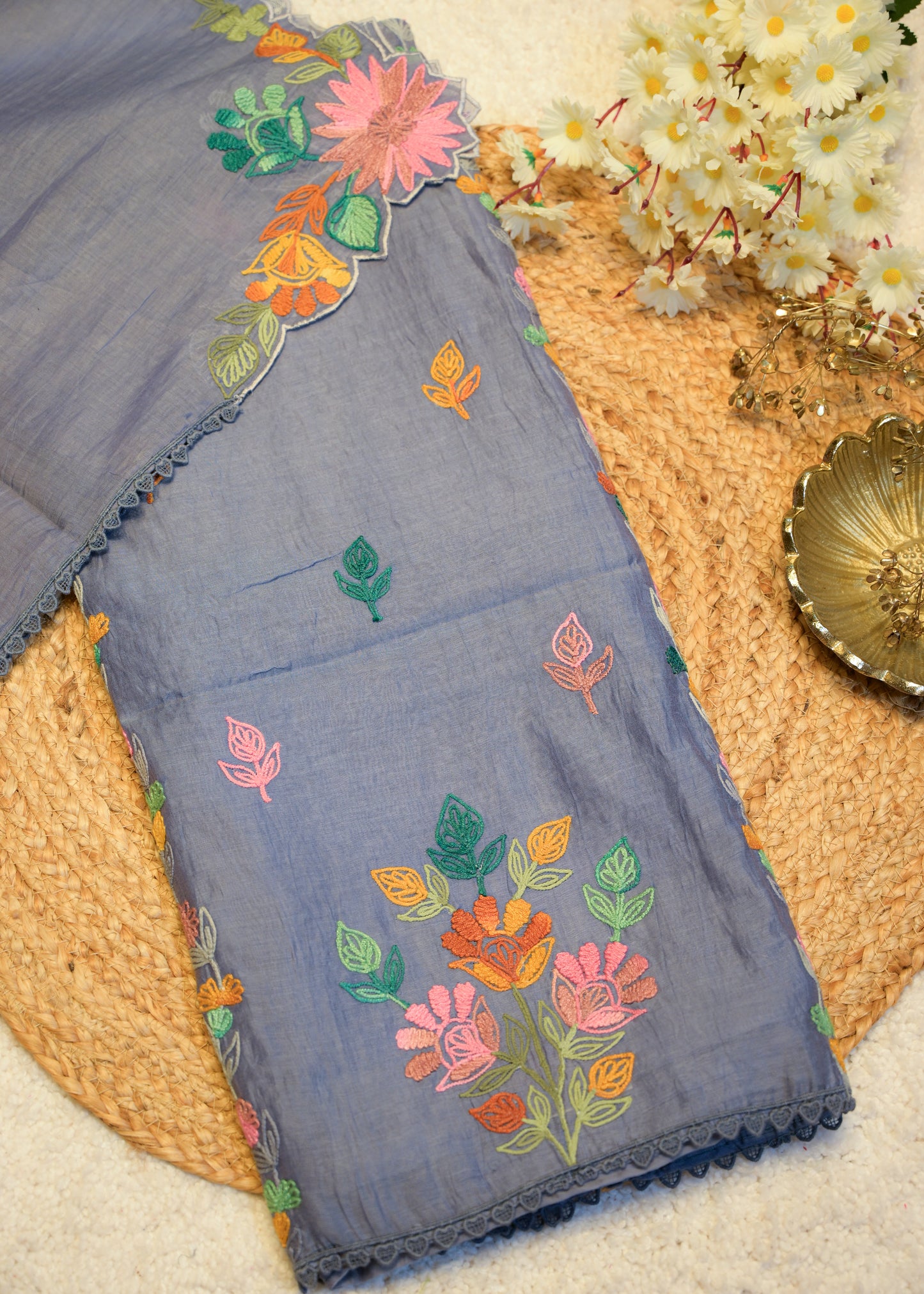 Niyati Grey Kantha Unstitched Suit Set