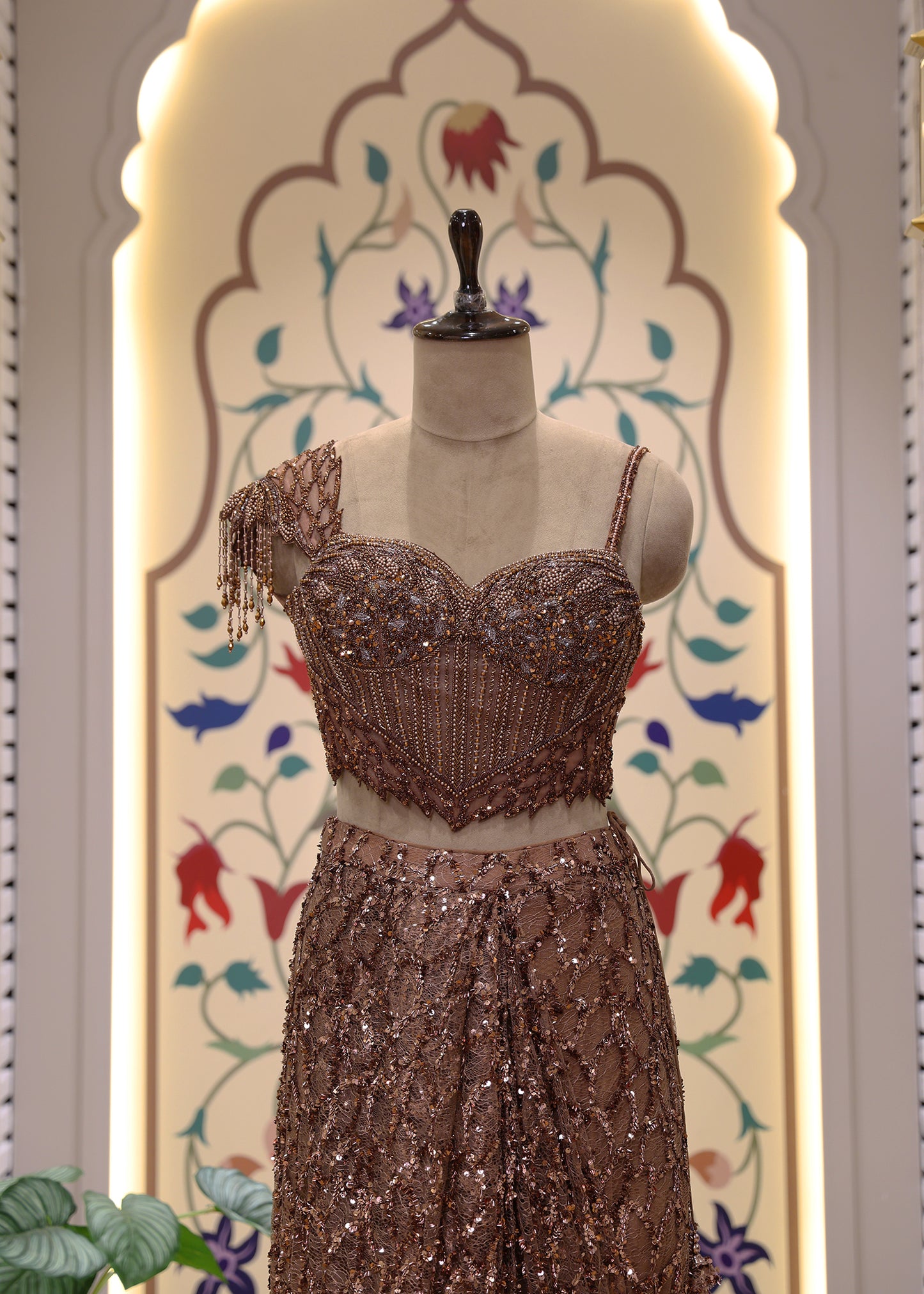 Mocha Brown Cocktail Pre Draped Saree