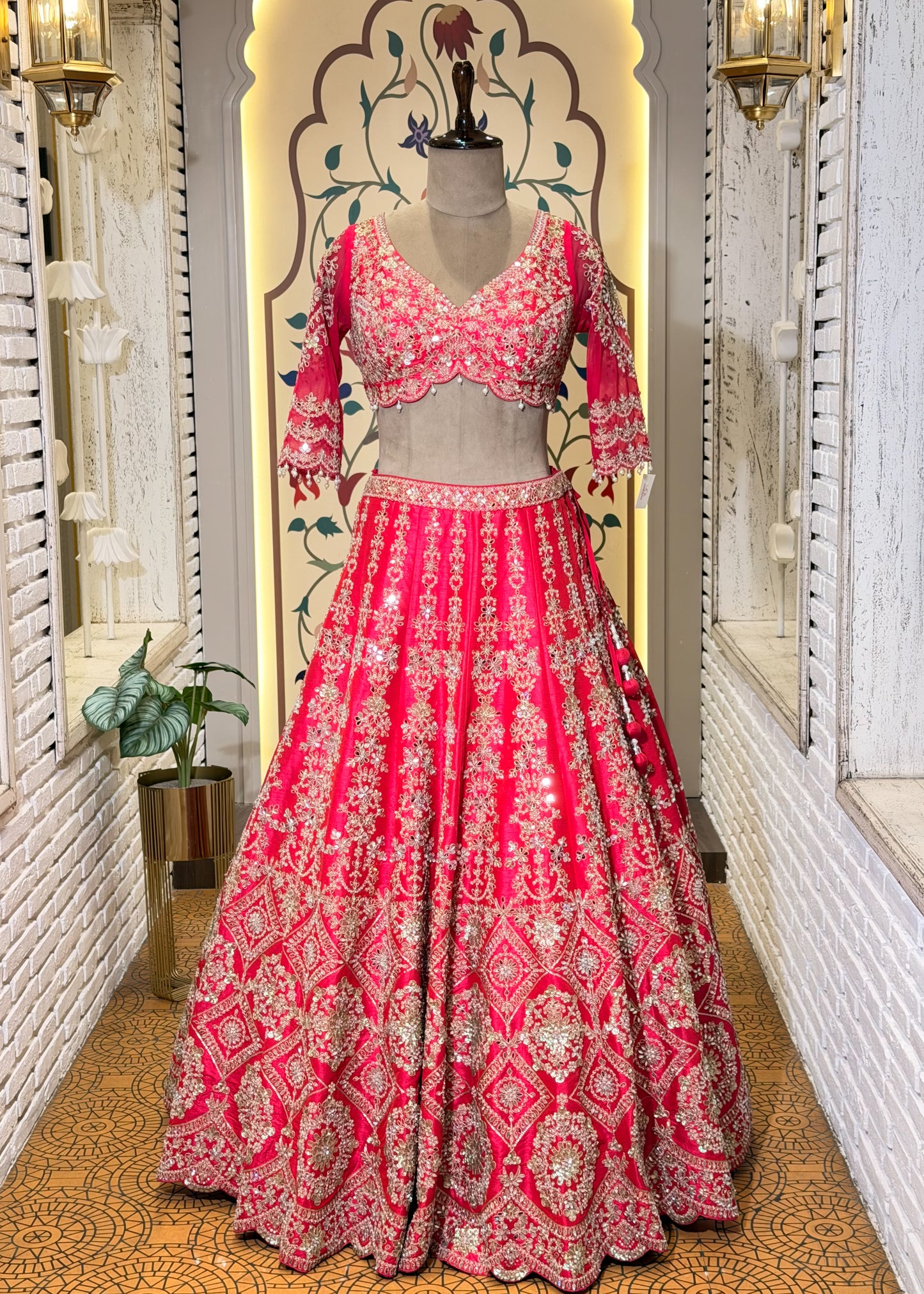 Rani Mirror Embroidered Designer Lehenga with Full Sleeves Blouse