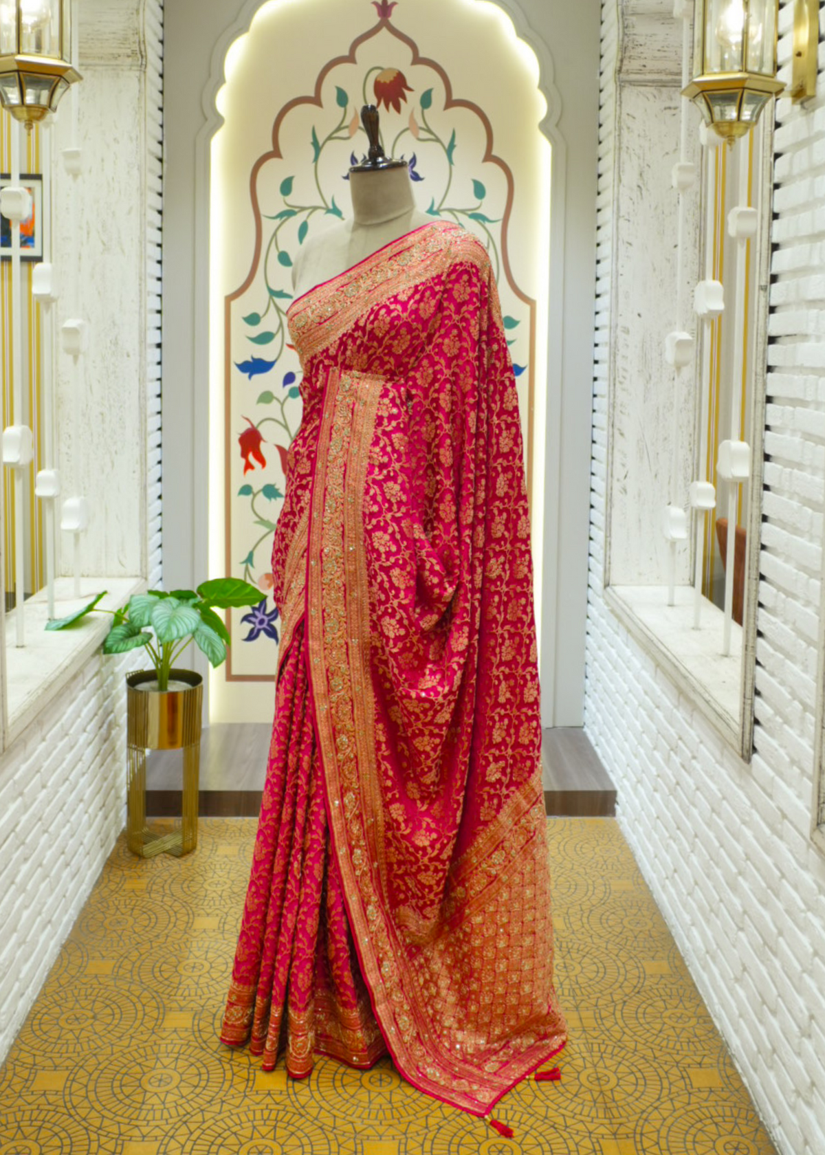 Nazini Rani Satin Silk Jaal Saree with Unstitched Blouse