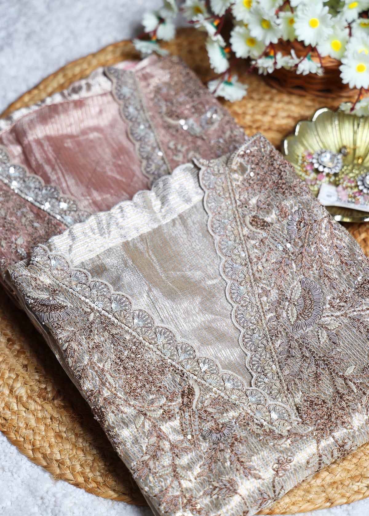 Harman Pastel Zari Handcrafted Tissue Unstitched Suit Set