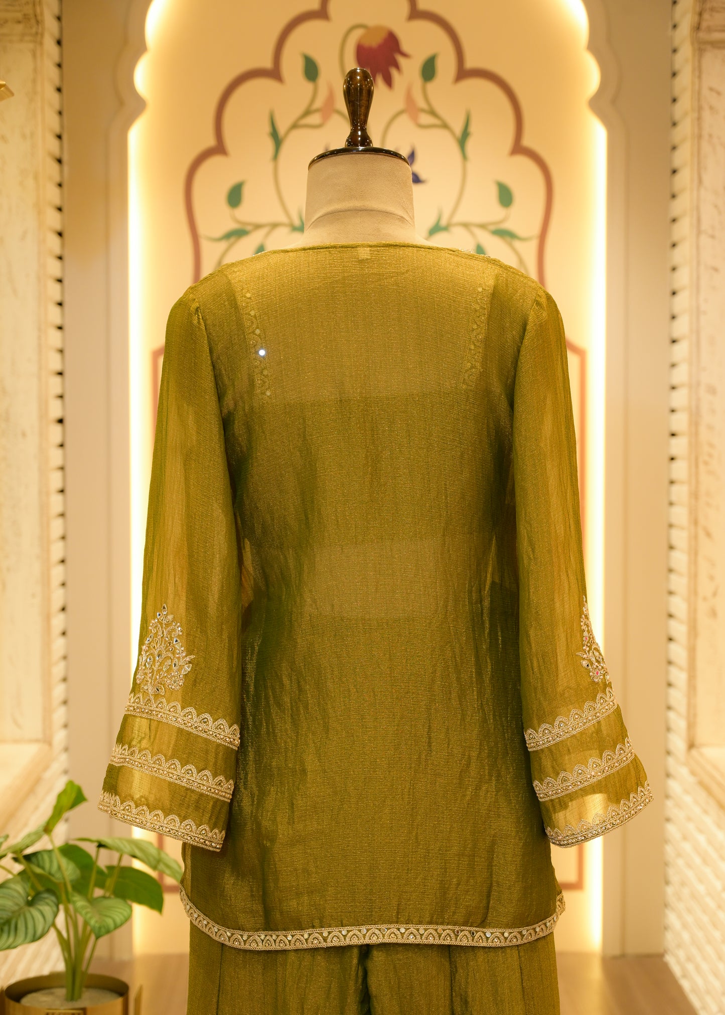 Zehra Olive Embellished Cape Plazo Set