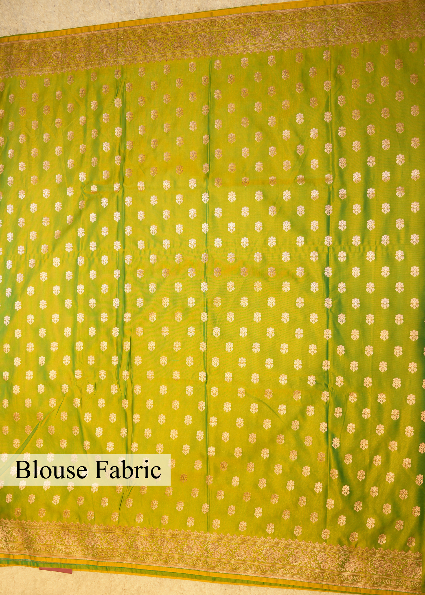 Lime Green Banarasi Kattan Silk Zari Border with Unstitched Blouse